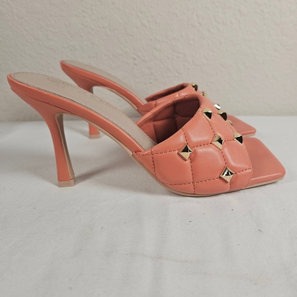 Olivia & Kate Coral Pink Quilted Studded Square Toe Mule Stiletto Heels Size 8.5